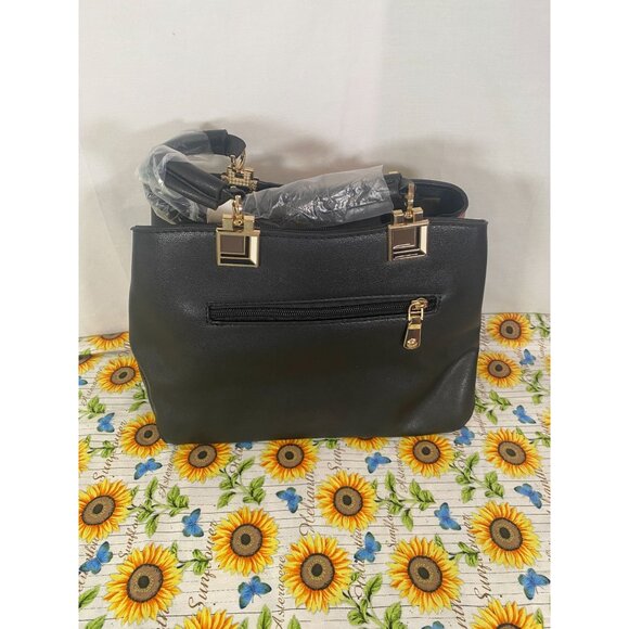 Elda Women's Shoulder Satchel with Embroidery Mauve & Black New w/o Tags - Picture 2 of 6